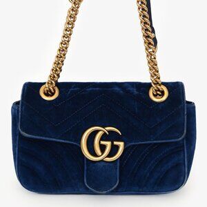 Gucci Cobalt Blue Velvet Mini Marmont Shoulder Bag
